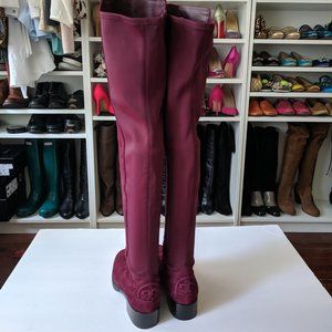 TORY BURCH Burgundy Over the Knee Suede OTK Boots
